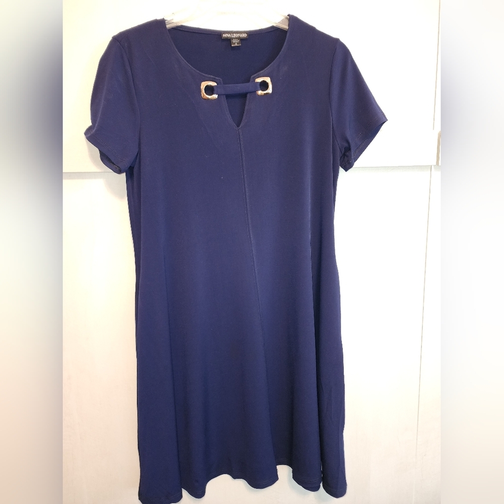 Preowned‎ Nina Leonard size small blue knit dress